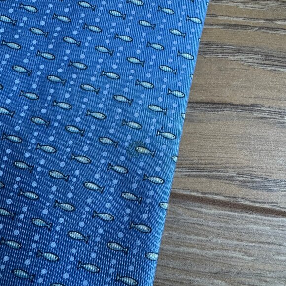 Salvatore Ferragamo Genuine Blue Fish Fishing Luxury Mens 100% Silk Tie Necktie - Picture 9 of 15